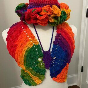 Pride Rainbow Crochet Butterfly Festival Top One Size Fits Most